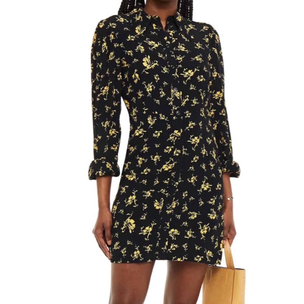 GANNI WOMEN'S FLORAL PRINTED CREPE COLLAR DRESS